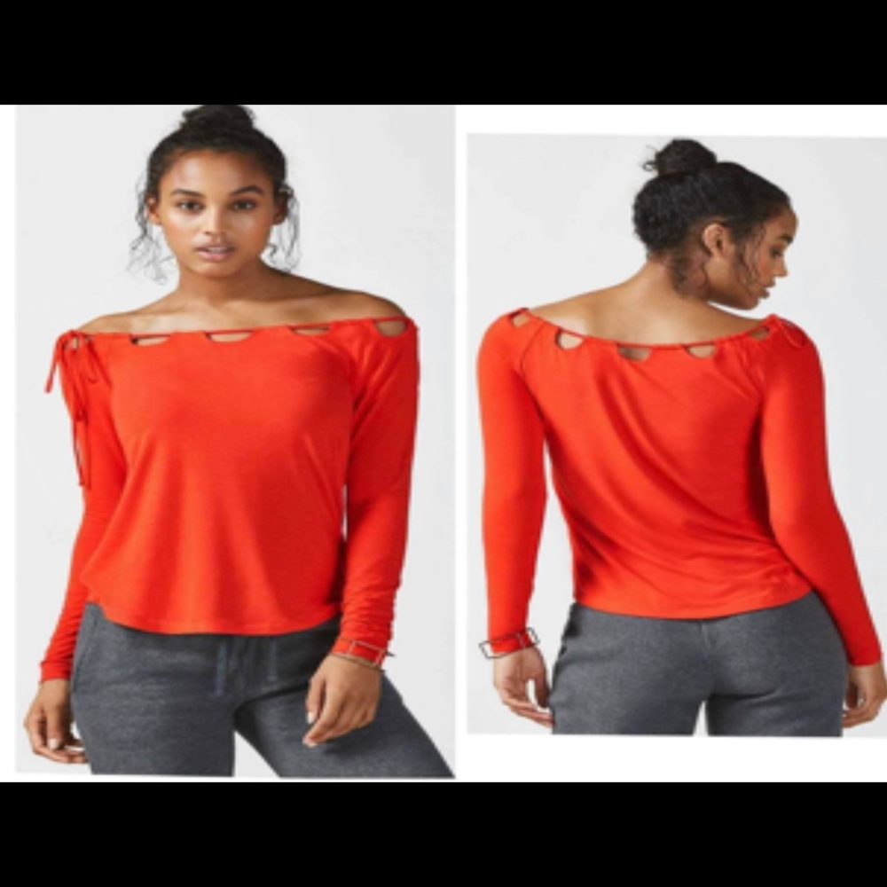 Fabletics Carla Cutout Shoulder Pullover | Ember Red | Size Large | Lace…
